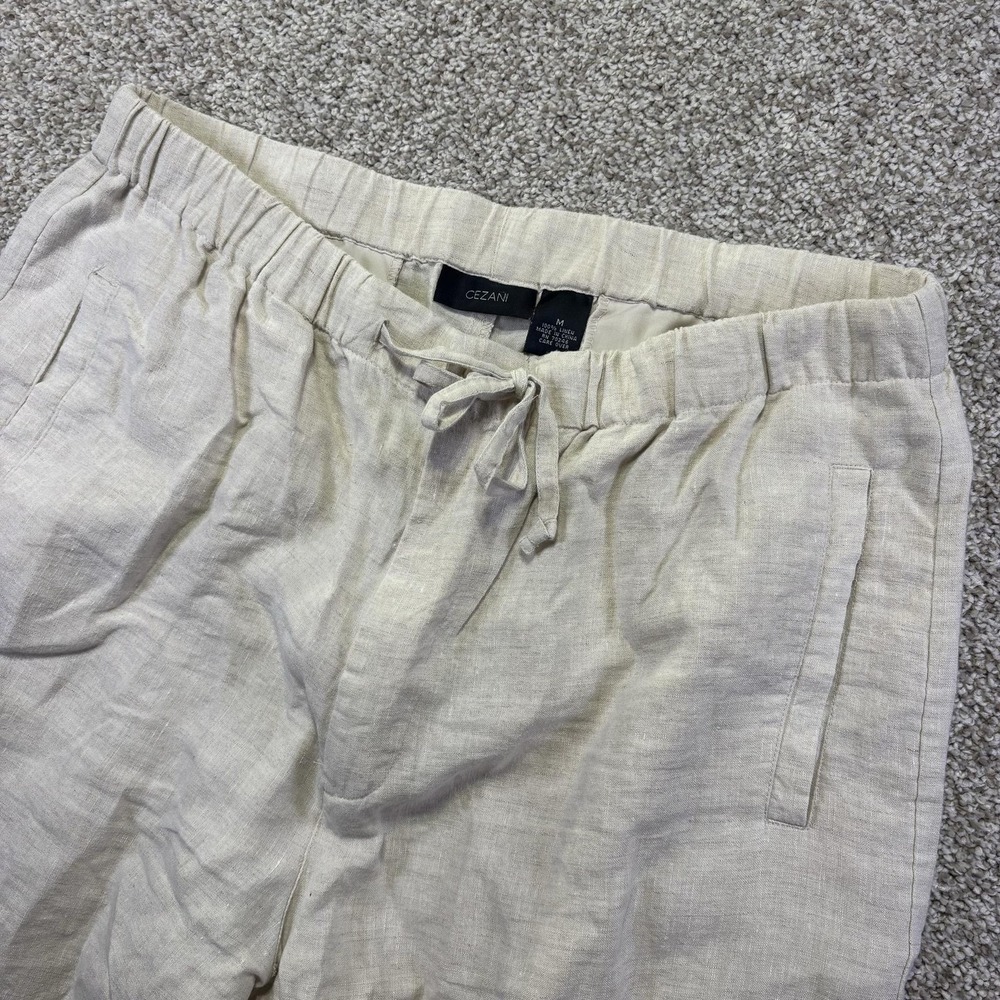 Cezani Pants Mens Medium Beige Linen Relaxed Fit Drawstring Casual Travel Summer